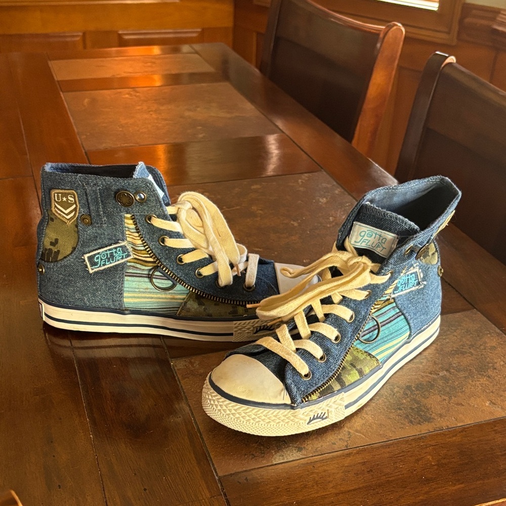 GOTTA FLURT Hightop Denim/Army Sneakers! Rare & Cute!!